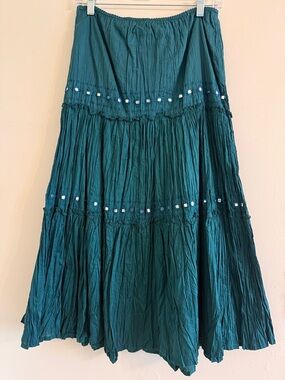 NWT - Younique Teal Tiered Maxi Skirt with Mirror Accents